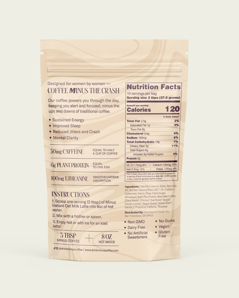 Back Pannel of Minus Instant Latte Pouch